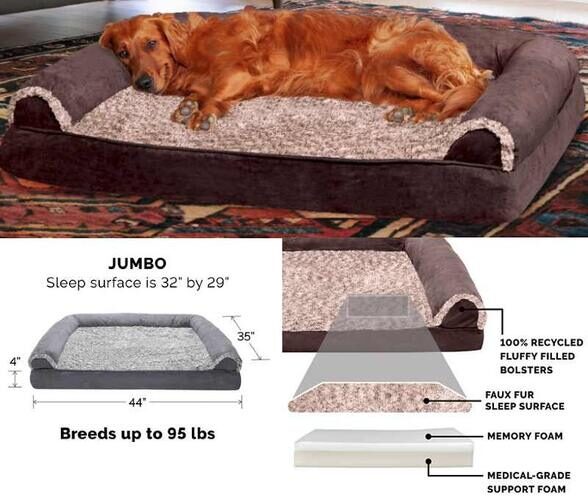 FurHaven Faux Fur Memory Foam Dog Bed with Removable Washable Cover