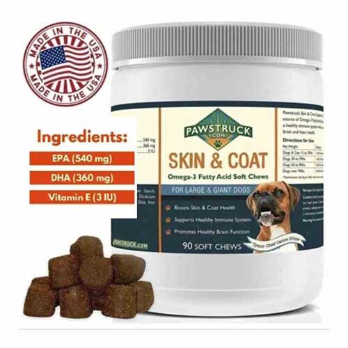 Pawstruck Natural Omega 3 Fish Oil for Dogs Skin Coat Soft Chew Supplements